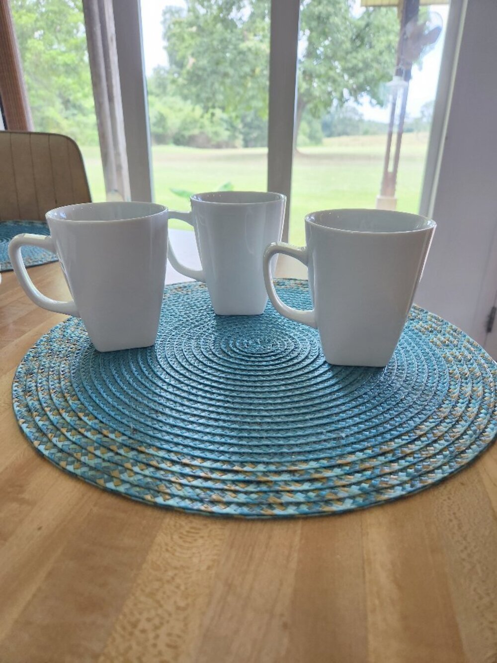 3 Better Homes and Gardens Mugs Whiteware Square Savion Porcelain 4 1/4"